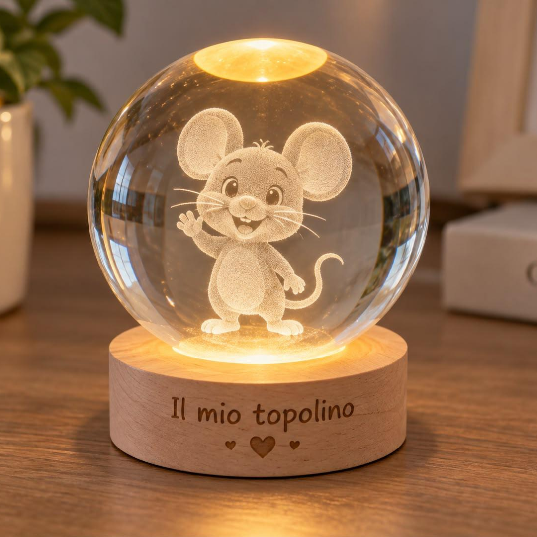 Luce Notturna per Bambini in Cristallo con Nome Inciso – Notti Serene con il Suo Personaggio