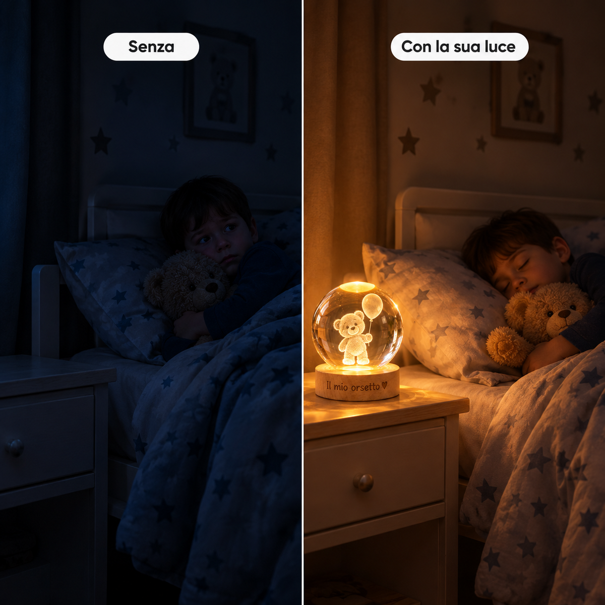 Luce Notturna per Bambini in Cristallo con Nome Inciso – Notti Serene con il Suo Personaggio