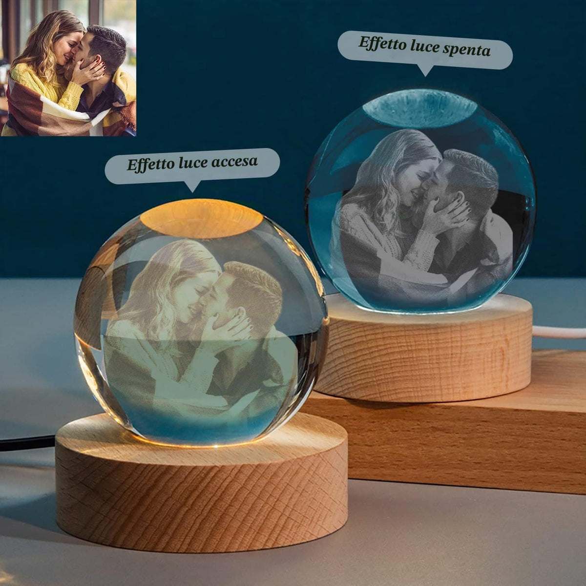 Lampada in Cristallo Personalizzata con la Tua Foto Incisa