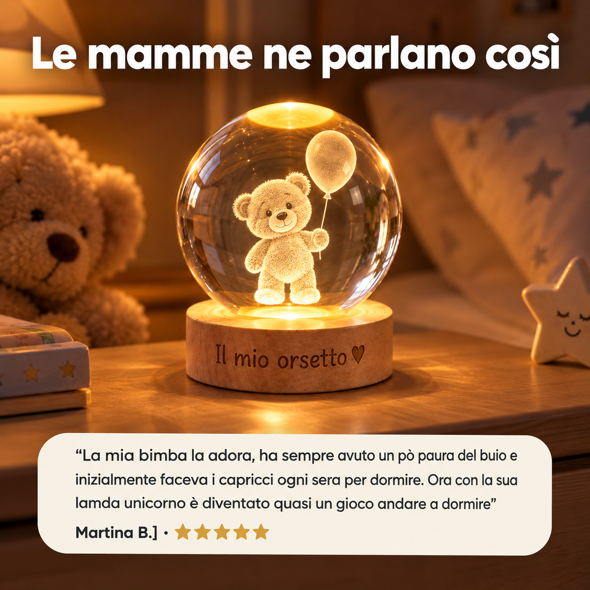 Luce Notturna per Bambini in Cristallo con Nome Inciso – Notti Serene con il Suo Personaggio