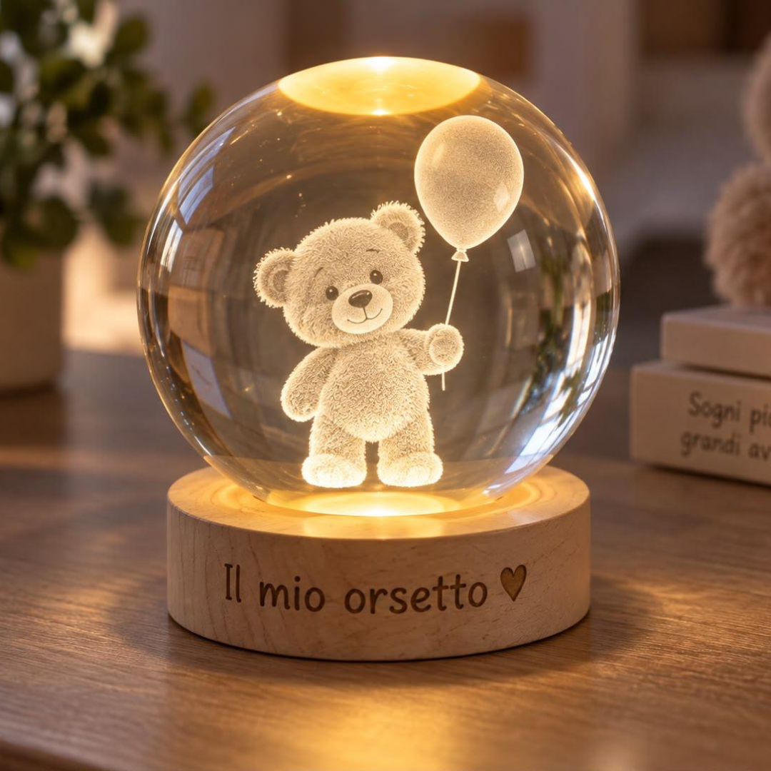 Luce Notturna per Bambini in Cristallo con Nome Inciso – Notti Serene con il Suo Personaggio