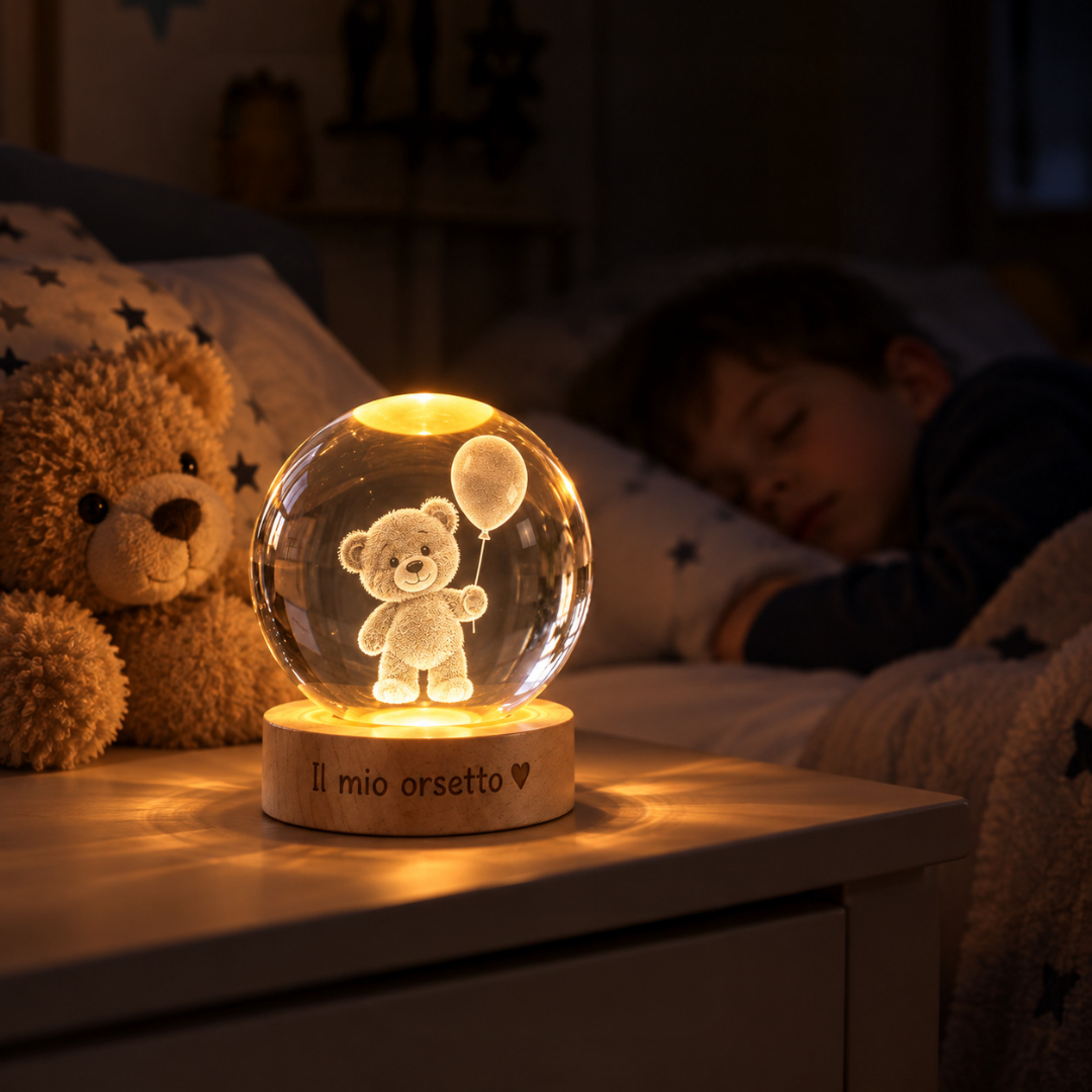 Luce Notturna per Bambini in Cristallo con Nome Inciso – Notti Serene con il Suo Personaggio